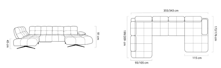Sedacia súprava RIVER XL – rozmery 355 x 209 cm, výška 91 cm, sed 45 cm